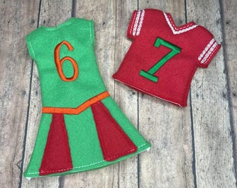 67 Cheerleader & Football Jersey Elf Sweater Set-Christmas Fun-Elf Doll Sweater-Clothes for Elf-6 7 Elf-Football- 67 Cheerleader- Cheer 67