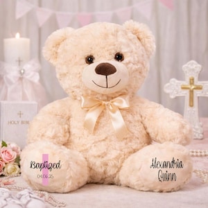 Personalized Baptism Bear-Stuffed Bear- Birthday Gift -Easter Plush-Baby Gift-gift for kids-My Baptism bear-Baptism Gift-Christening Bear