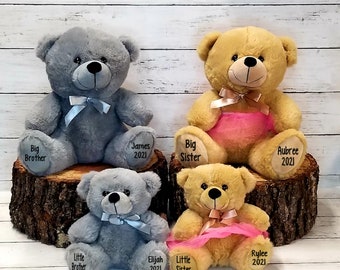 Personalized Teddy Bears-Stuffed Bear-Big Brother Bear-Big Sister Bear-Baby Shower-Baby Gift-Baby Announcement gift