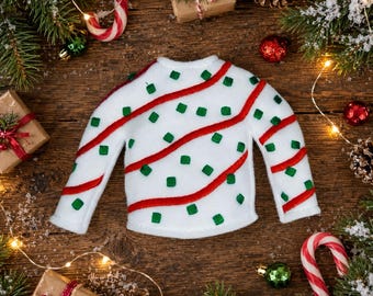 Christmas Tree Elf Sweater -Sweaters for Elves-Christmas Fun-Elf Doll Sweater-Elf Doll-Clothes for Elf-Elf Doll Sweater-Christmas Elf Prop
