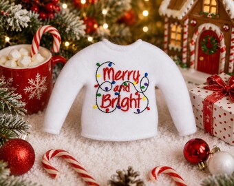 Merry and Bright Elf Sweater-Elf Sweater-Sweaters for Elves-Christmas Fun-Elf Doll Sweater-Elf Doll-Clothes for Elf-Elf Doll Sweater