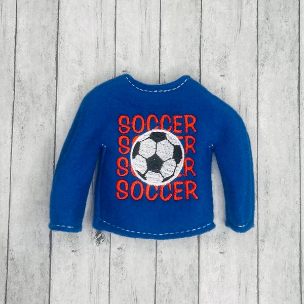 Soccer Jersey Elf Sweater -Sweaters for Elves-Christmas Fun-Elf Doll Sweater-Elf Doll-Clothes for Elf-Elf Doll Sweater-Soccer-Elf Fun