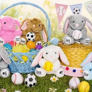 Personalized Sport Bunnies -Soccer Bear-Football-Baseball-Soccer-Easter Plush-Easter Basket stuffer-Easter 2025