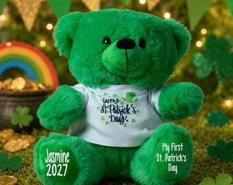 Personalized ST Patrick's Day Bears-Anniversary gift- St Patrick's Day Plush-Gift Basket -2026 gift-Saint Patricks' Day -Birthday gift