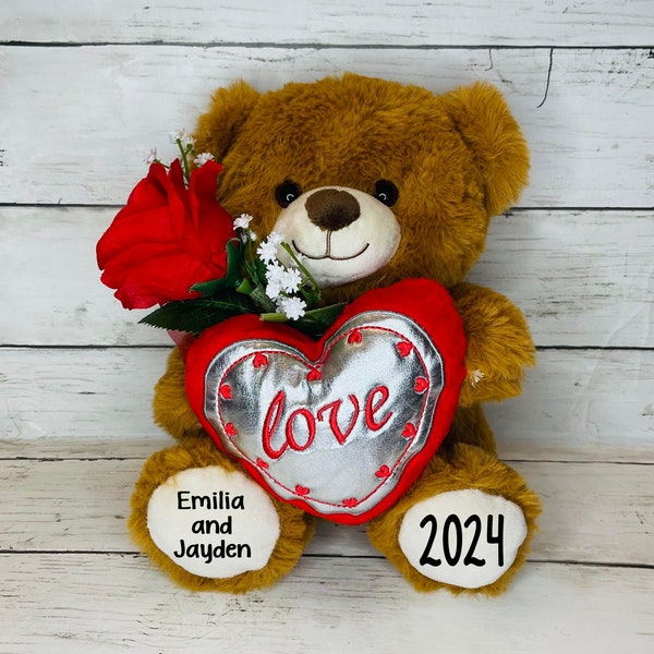 Personalized Valentines Day Bears-Anniversary gift-Valentine Plush-Anniversary Basket -2024 gift-Valentines Day-Birthday gift-te amo bear