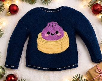 Dumpling Elf Sweater with Cute Dumpling Sweater for elf, Handmade Holiday Doll Clothing, Elf Outfit-Elf Clothes-Elf Dumpling Prop