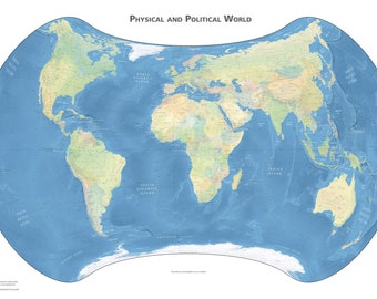 Map of the world - Physiopolitical (Strebe equal-area projection)