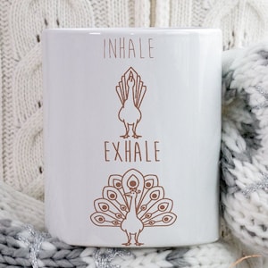 Inhale Exhale Peacock Mug: Yoga Bird Gift for Kids