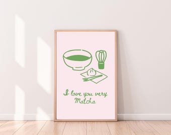 Arte mural moderno de matcha, rosa, imprimible (descarga digital)