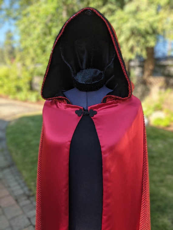 Red or Black/red Satin, Reversible, Full Length Hooded Cloak Red or Black/red Satin, Reversible, Full Length Hooded Cloak