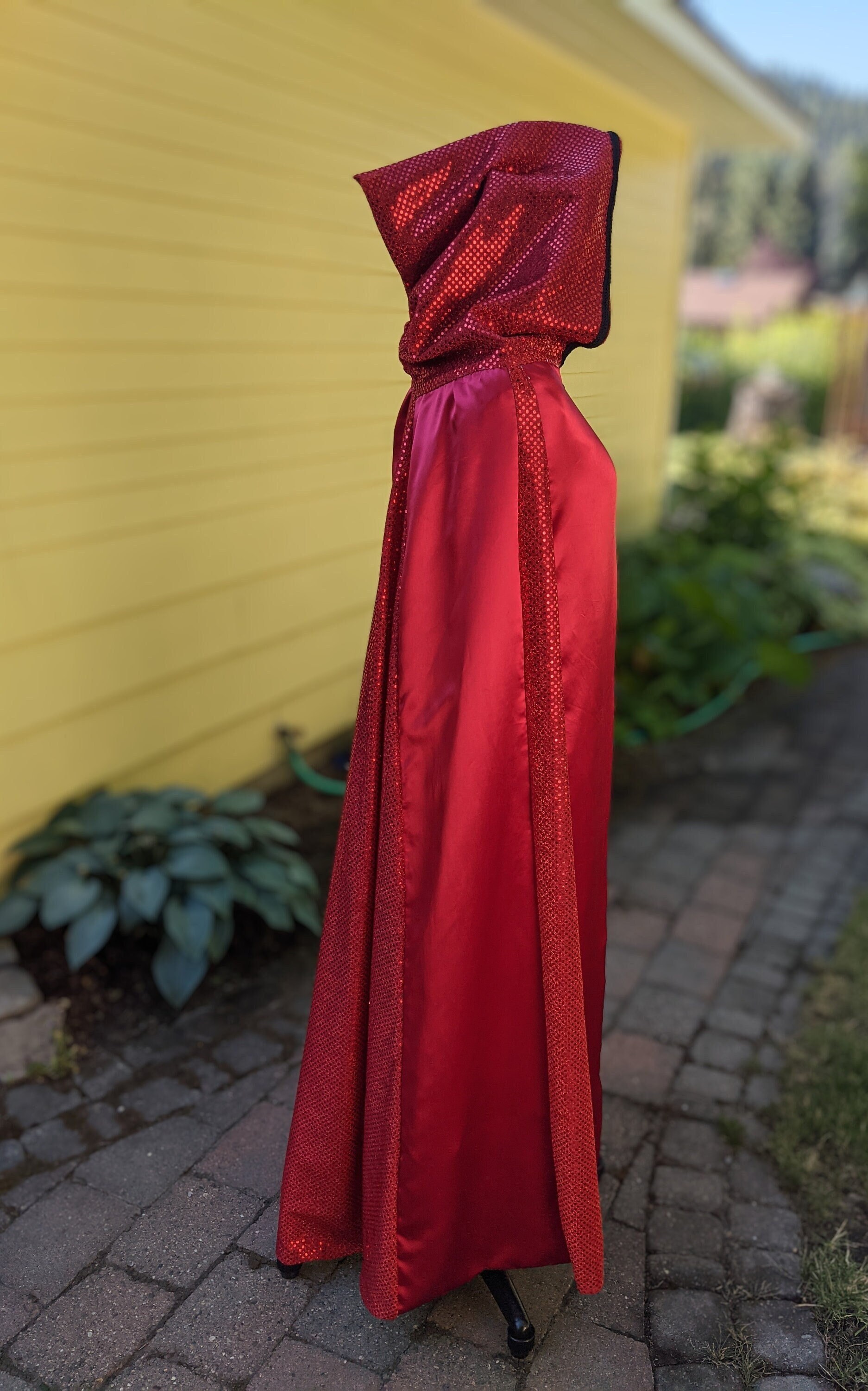 Red or Black/red Satin, Reversible, Full Length Hooded Cloak Red or Black/red Satin, Reversible, Full Length Hooded Cloak