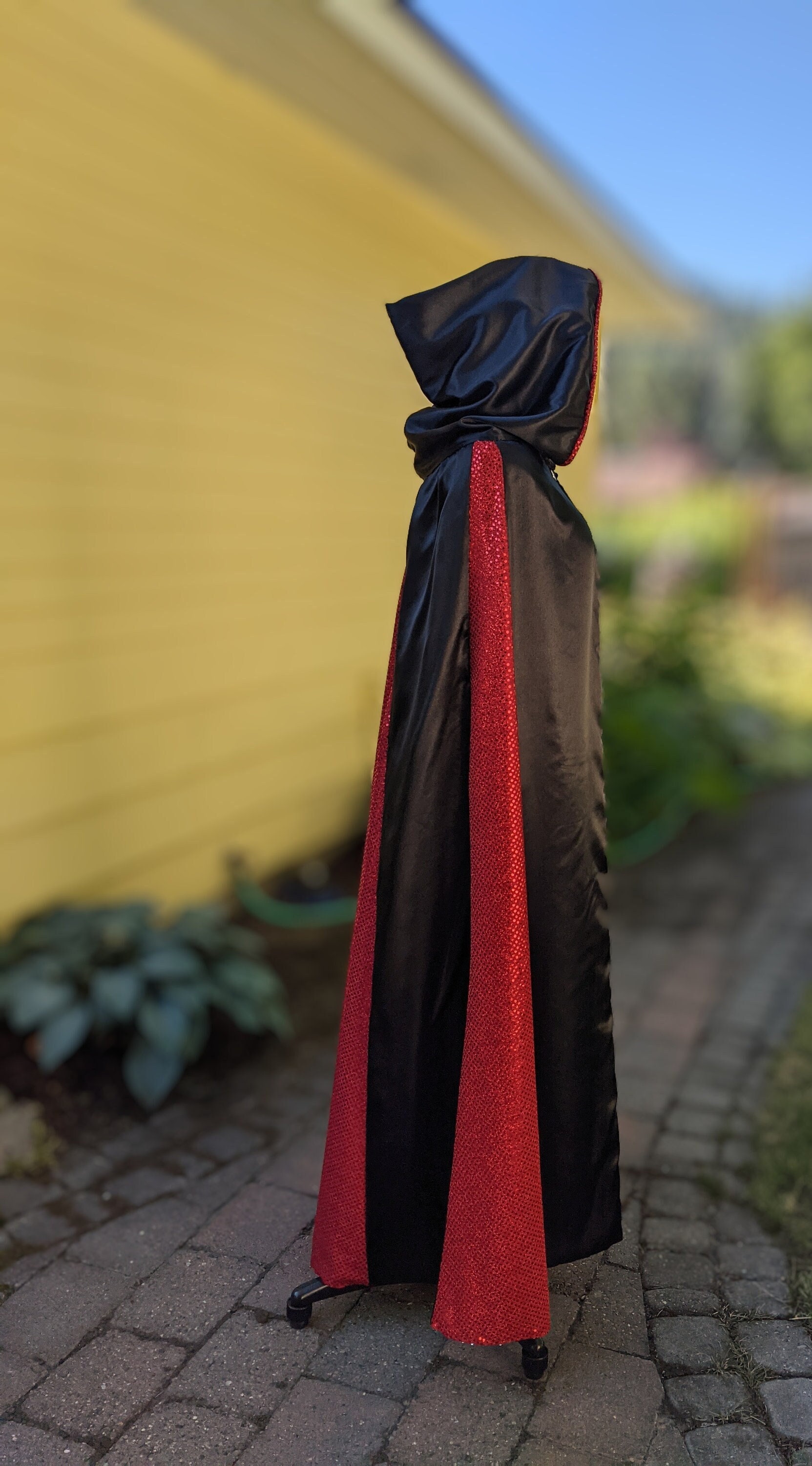 Red or Black/red Satin, Reversible, Full Length Hooded Cloak Red or Black/red Satin, Reversible, Full Length Hooded Cloak
