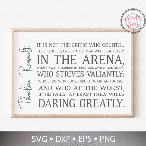 The Man In The Arena Svg, Theodore Roosevelt Quote, Motivational SVG, Teddy Roosevelt Quote