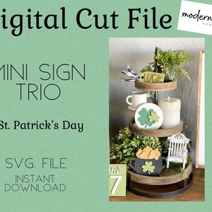 St. Patricks Day Mini Sign Trio, Glowforge Laser, Mini Sign SVG, Tiered Tray SVG, Laser Cut File