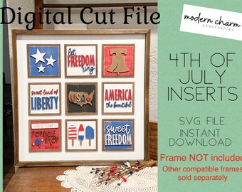 4th of July Mini Signs, Glowforge Laser, Mini Sign SVG, Tiered Tray SVG, Laser Cut File, Patriotic SVG, Interchangable