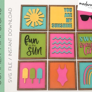 Summer Mini Signs, Glowforge Laser, Mini Sign SVG, Tiered Tray SVG, Laser Cut File