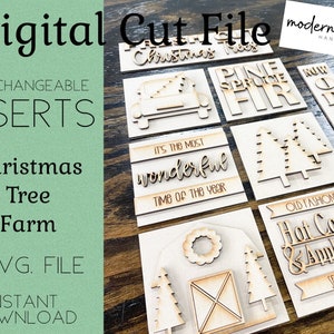 Interchangeable Inserts, Christmas Tree Farm, Glowforge Laser, Mini Sign SVG, Tiered Tray SVG, Home Decor SVG, Laser Cut File