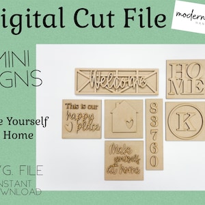 Interchangeable Inserts, Make Yourself At Home, Glowforge Laser, Mini Sign SVG, Tiered Tray SVG, Home Decor SVG, Laser Cut File