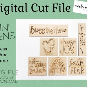 Interchangeable Inserts, Bless This Home, Glowforge Laser, Mini Sign SVG, Tiered Tray SVG, Religious SVG, Laser Cut File