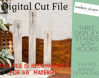 Display Stand Trio w/ Hooks, Glowforge Laser, Mini Sign SVG, Tiered Tray SVG, Laser Cut File