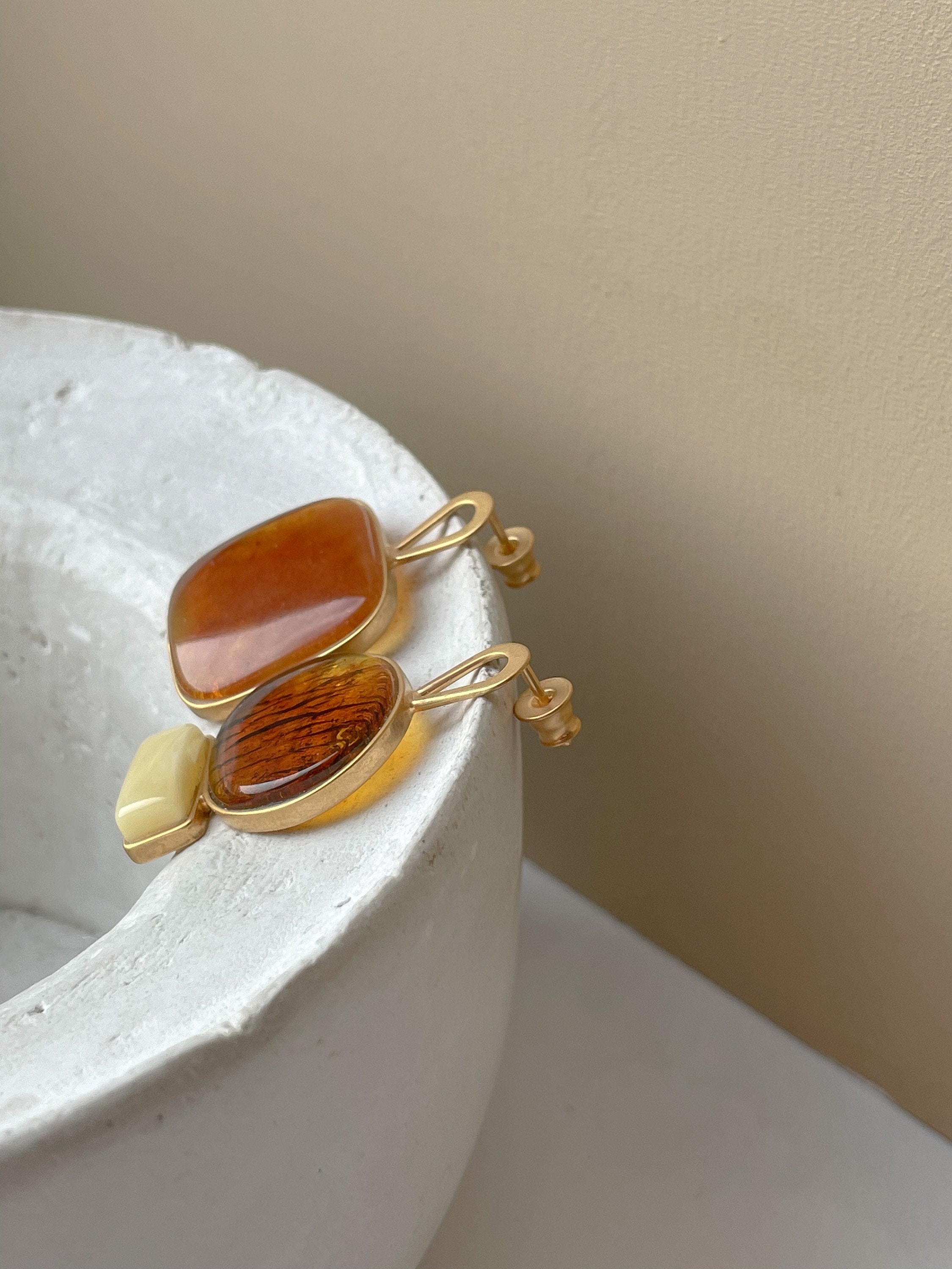 Mismatched earrings Amber stud earrings Boho earrings with | Etsy