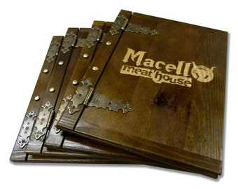 Wooden Menu Holder, Menu Cover A4 restaurant, pub, hotel, display sign name or logo laser engraving - Royal with hinges