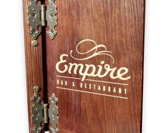 Wooden Menu Holder, Menu Cover A5 restaurant, pub, hotel, display sign name or logo laser engraving Royal A5