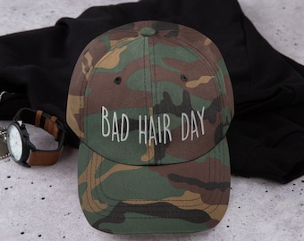 Bad Hair Day Embroidered Dad Hat (White Print)
