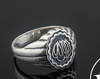 Islamic Allah Ring, 925 Silver Arabic Ring, Handcrafted Muslim Jewelry, Silver Men's Ring