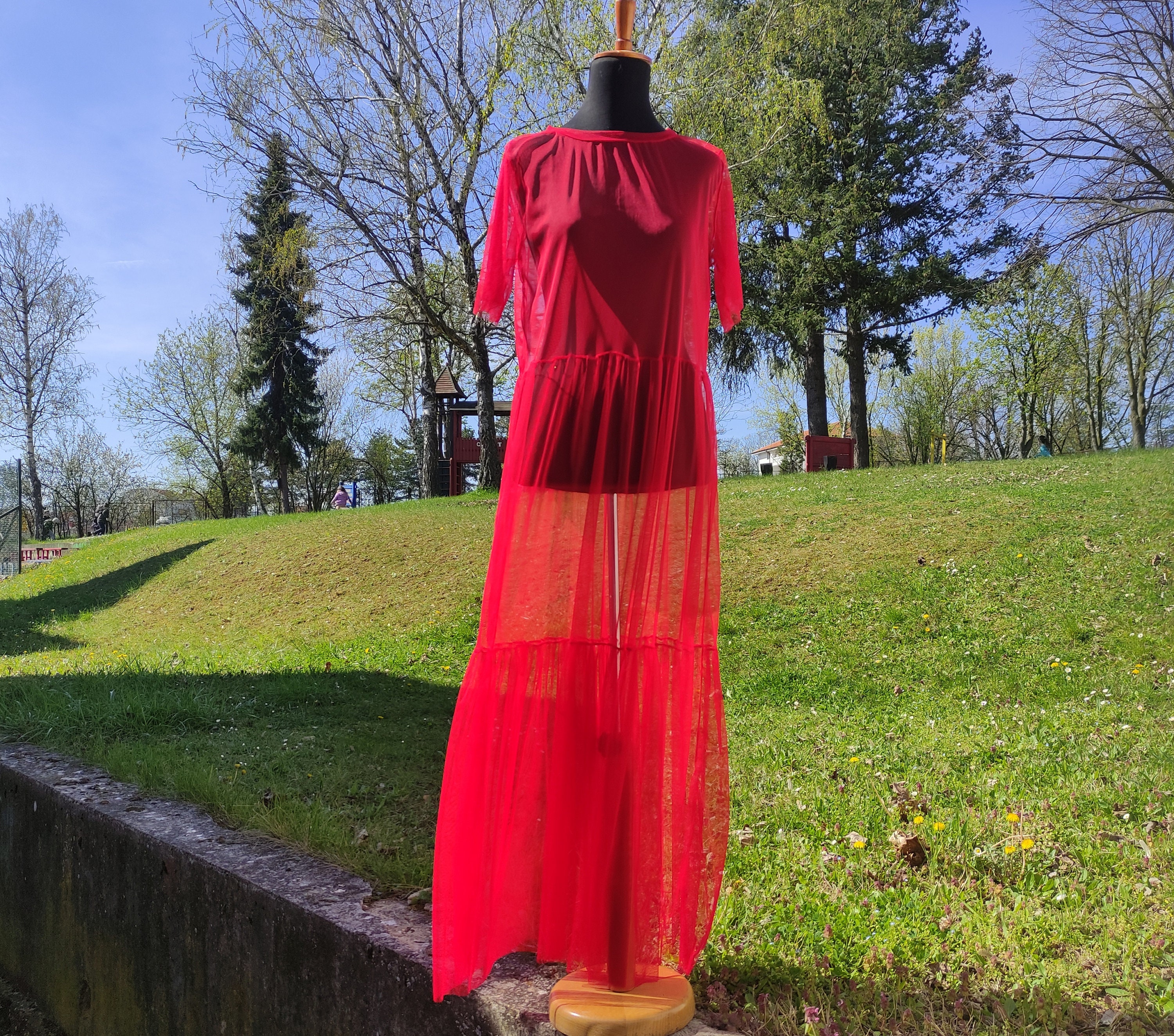 chinese dress ladies Happy Clothing Gemini Red Drop Waist Mesh Maxi Dress main image 1
