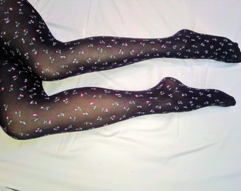 Embellished Tights For Women. Spandex Floral Lolita  Opaque Handmade Printed Tights. Mother Day Gift.