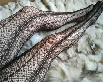 Knitted Fishnet Tights.Stretch Lace Sexy Mesh Black Tights. Gift for her.