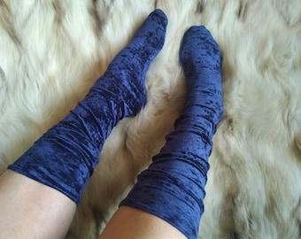 Velvet Socks. Cute Knee High Novelty Blue Soft Cool Lolita Socks. Christmas Gift.