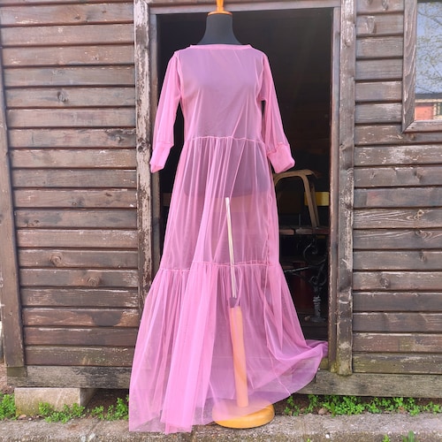 Pink Tulle Sheer Maxi Dress, Romantic Mesh Gown - Etsy