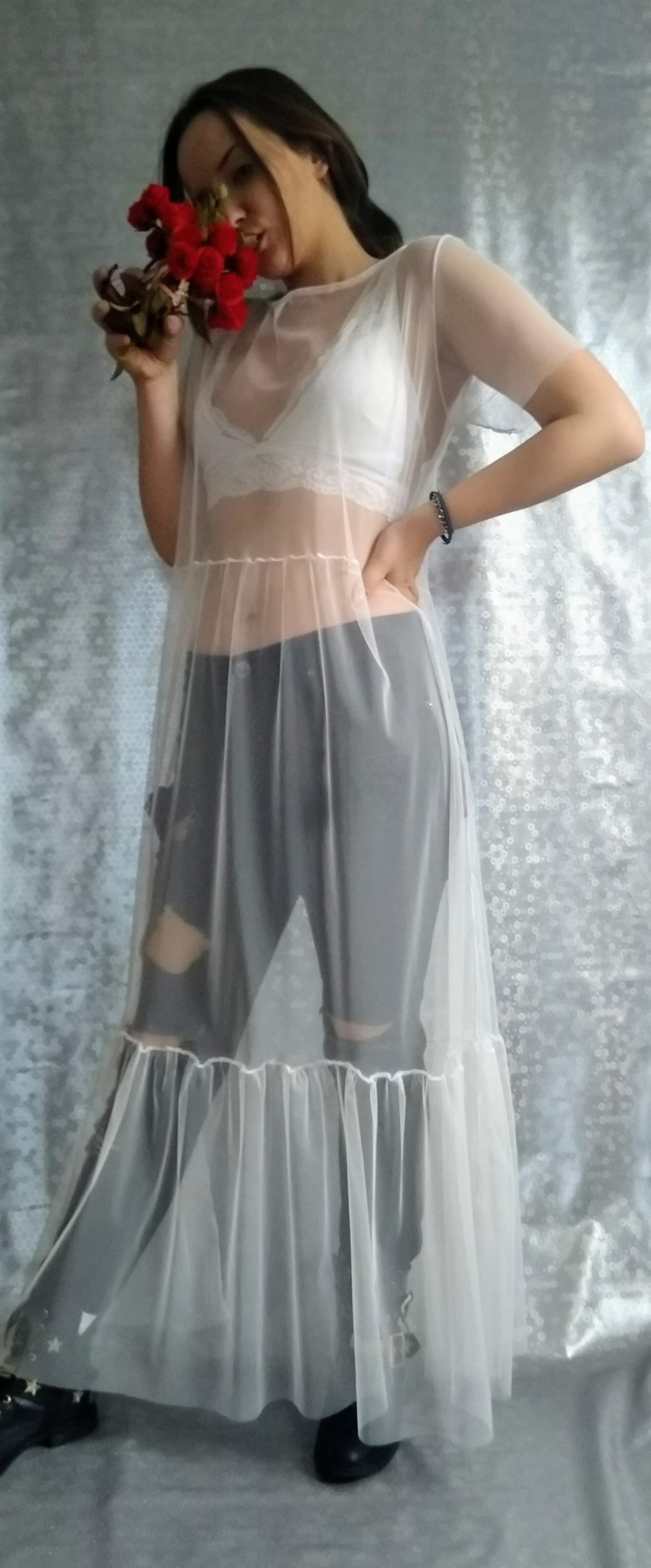 White Tulle Dress. Sheer Transparent Mesh Maxi Evening Bridal Etsy — free download