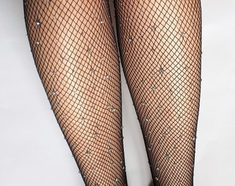 Handmade Crystal Fishnet Tights: Rhinestone Stockings