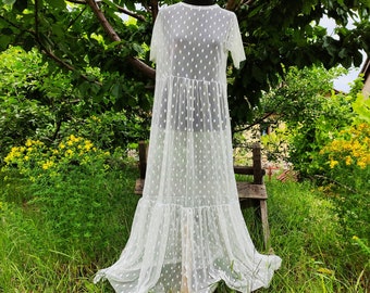 short dress with sheer maxi overlay