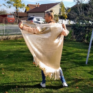 Sequin Cardigan Jacket. Gold Glitter Oversized Party Elegant Glamour Long Bling Robe. Outfit Wedding Kimono Jacket.