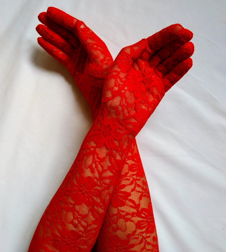 Red Lace Gloves. Red Stretched Victorian Sexy Evening Party Etsy UK