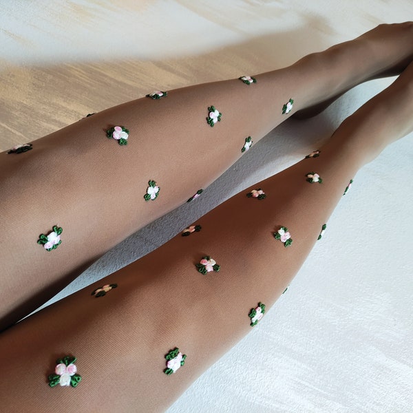 Tights For Women, Dance Tights, Cute Tights, Fashion Tights, Opaque Embroidered Tights, Embellished Tights. Christmas Gift