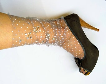 Calzini in tulle a pois, calzini trasparenti con strass