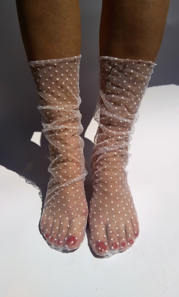 Yolhloy 5 Paires Chaussettes Hautes en Dentelle Filet Cheville a Volants Chaussette Transparente Princesse Mode pour Femmes et Filles