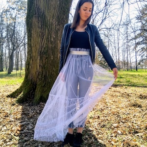 Tulle Skirt. Sheer White Lace Trend Transparent Fashion Long Skirt. Mother&#39;s Day Gift.