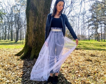 Tulle Skirt. Sheer White Lace Trend Transparent Fashion Long Skirt. Mother's Day Gift.