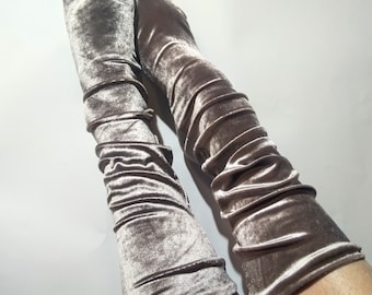 Handmade Gray Velvet Socks: Glitter Novelty Boot Socks