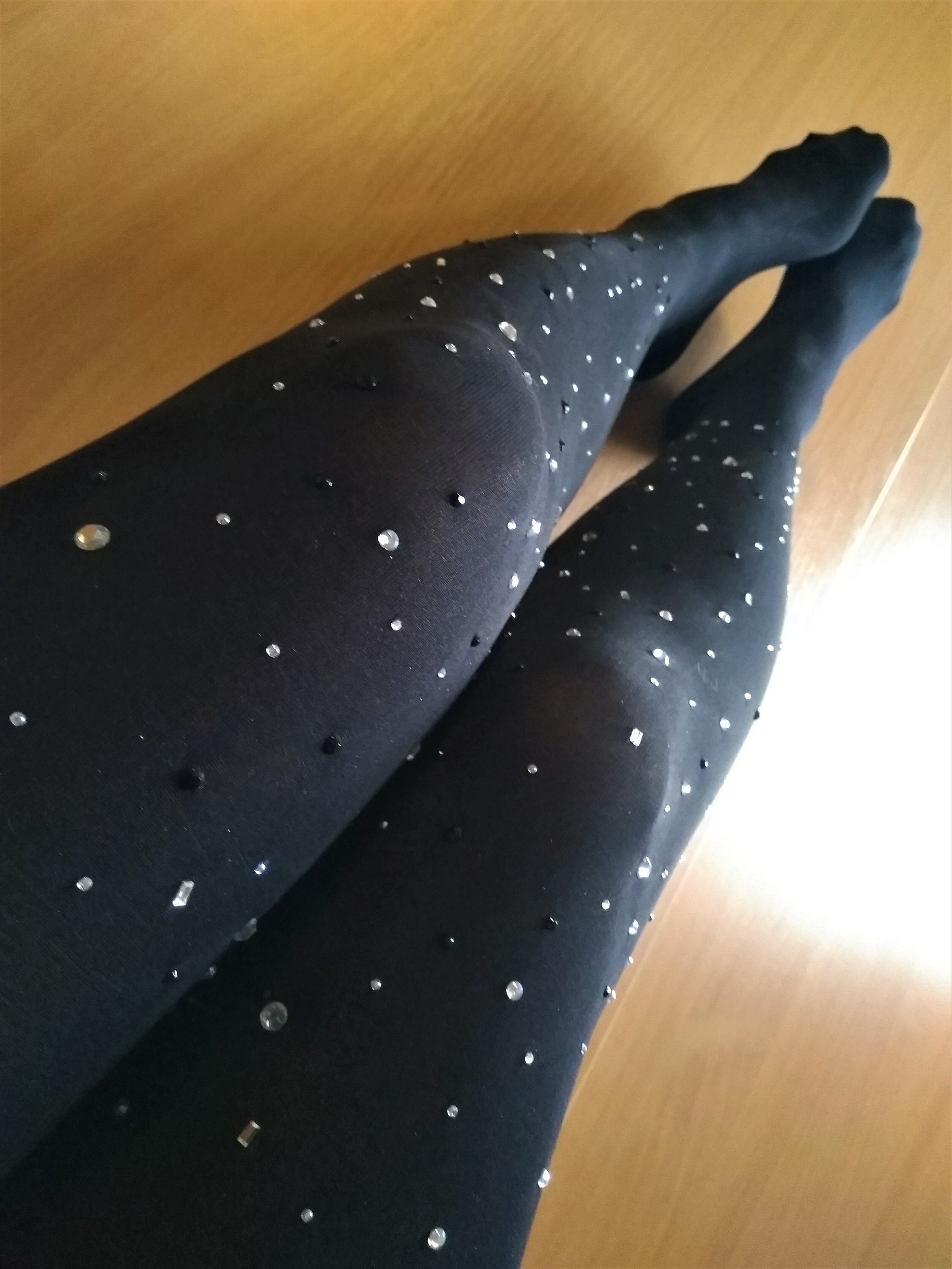 Tights for Women Embellished. Rhinestones Sparkle Opaque Black Sexy Lolita  Tights. Christmas Gift. 