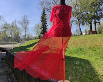 Vestido de tul rojo. Vestido transparente, transparente, vestido de malla, vestido maxi, noche, vestido de novia, vestido de tul, regalo del día de la madre.