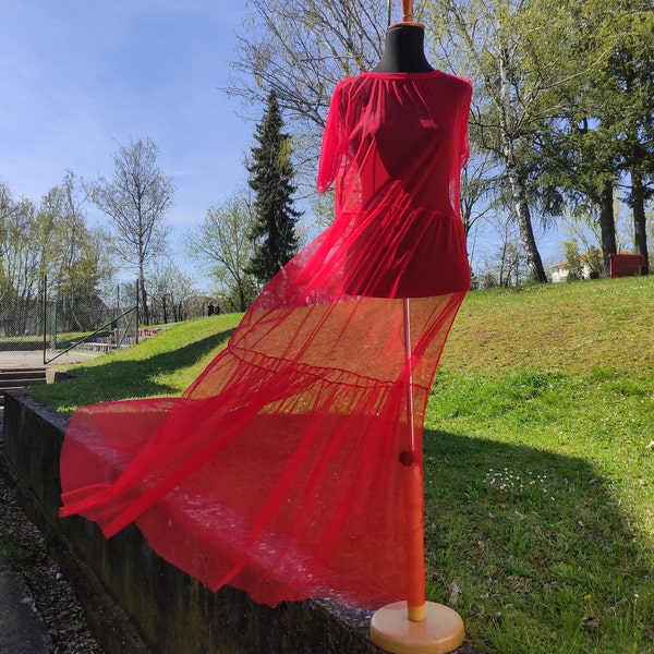 Red Tulle Dress. Sheer Dress, Transparent, Mesh Dress, Maxi Dress, Evening, Bridal Gown, Tulle Gown, Mother's Day Gift.
