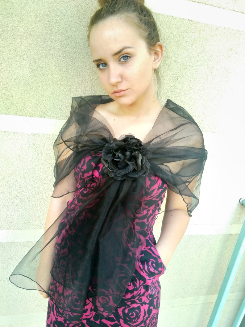 Tulle Evening Dress Cover Up. Black Mesh Shoulder Flower Etsy