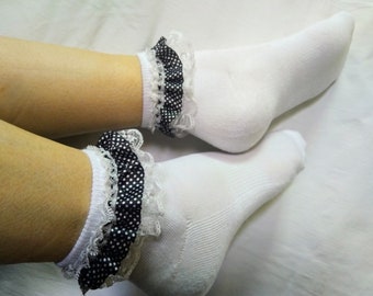 Lace Embellished Cool Socks. White Cotton Cool Cute Novelty Ankle Socks. Gift For Her.